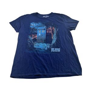 Dr. Who Shirt Mens Large Blue Short Sleeve Graphic The Daleks Tardis Sci-Fi